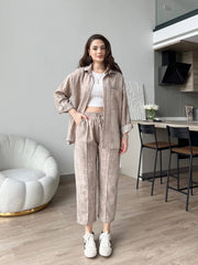 Vintage Patterned Cropped Linen Set