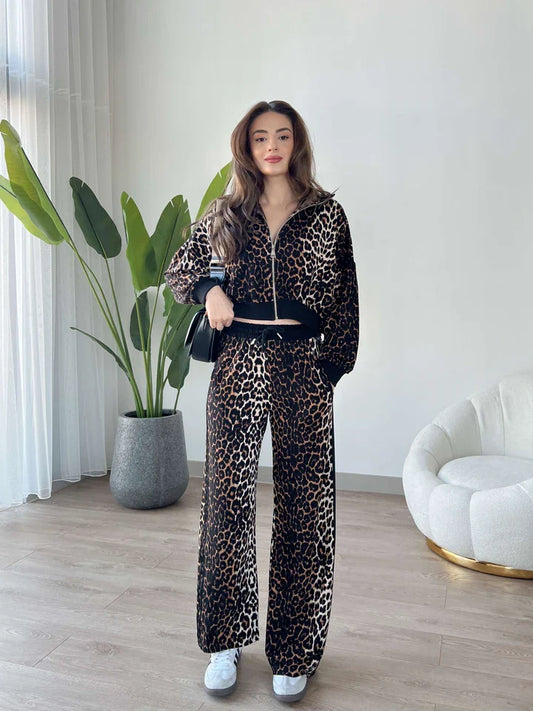 Leopard Pattern Ribbed Set