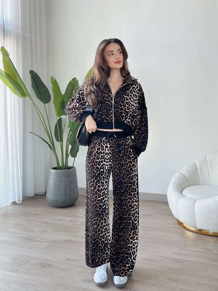 Leopard Pattern Ribbed Set